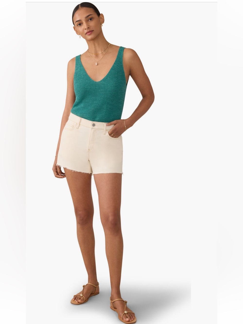 Faherty Teal Ribbed V-Neck Tank Sweater